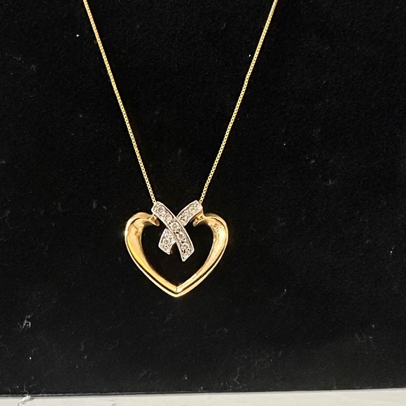 Jewelry - Elegant Gold Heart Necklace with Diamond Accents